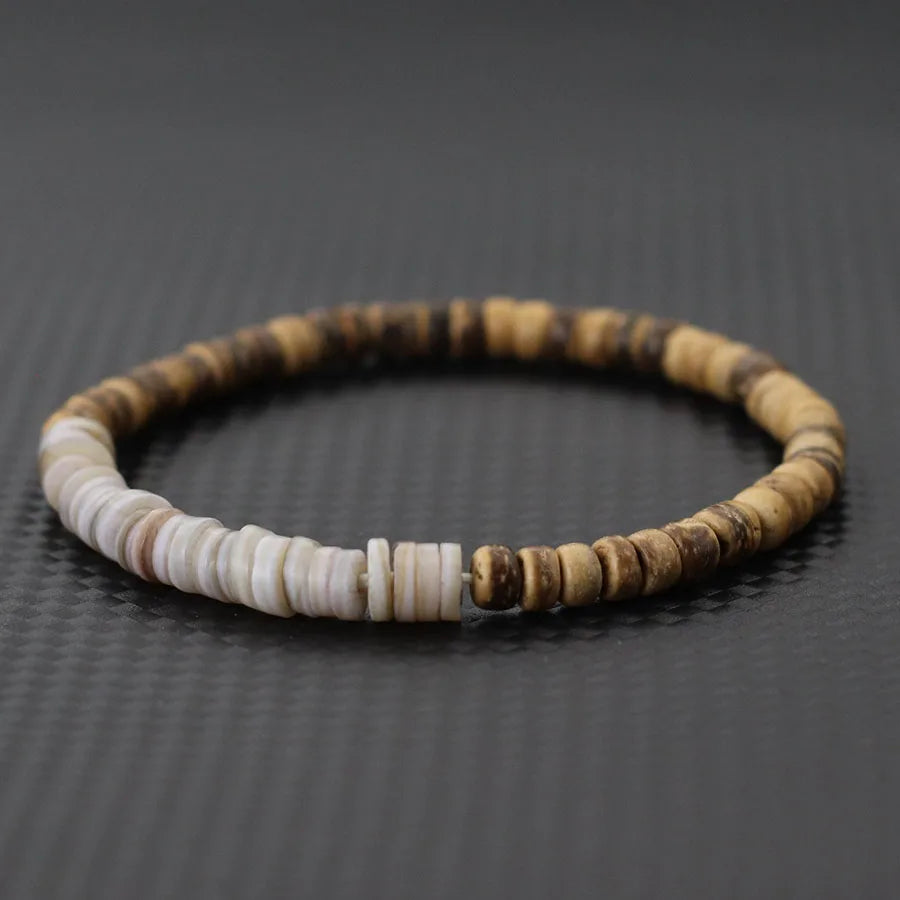 Handmade Coconut Bead Bracelet For Men Natural Meditation Jewelry Accessories Grade A Shell Braclet Beach Surfing Cycling Joias