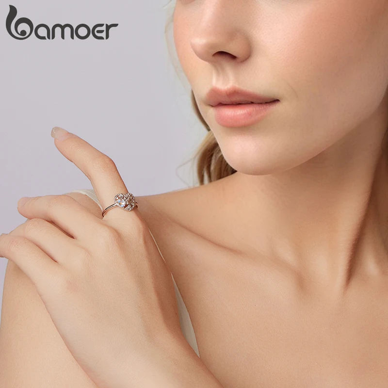 BAMOER 925 Sterling Silber Ring „Baum des Lebens“, offener Ring mit Mondstein und herzförmigem Motiv, originelles Schmuckgeschenk für Familie und Freunde – ein perfektes Geschenk für jeden Tag