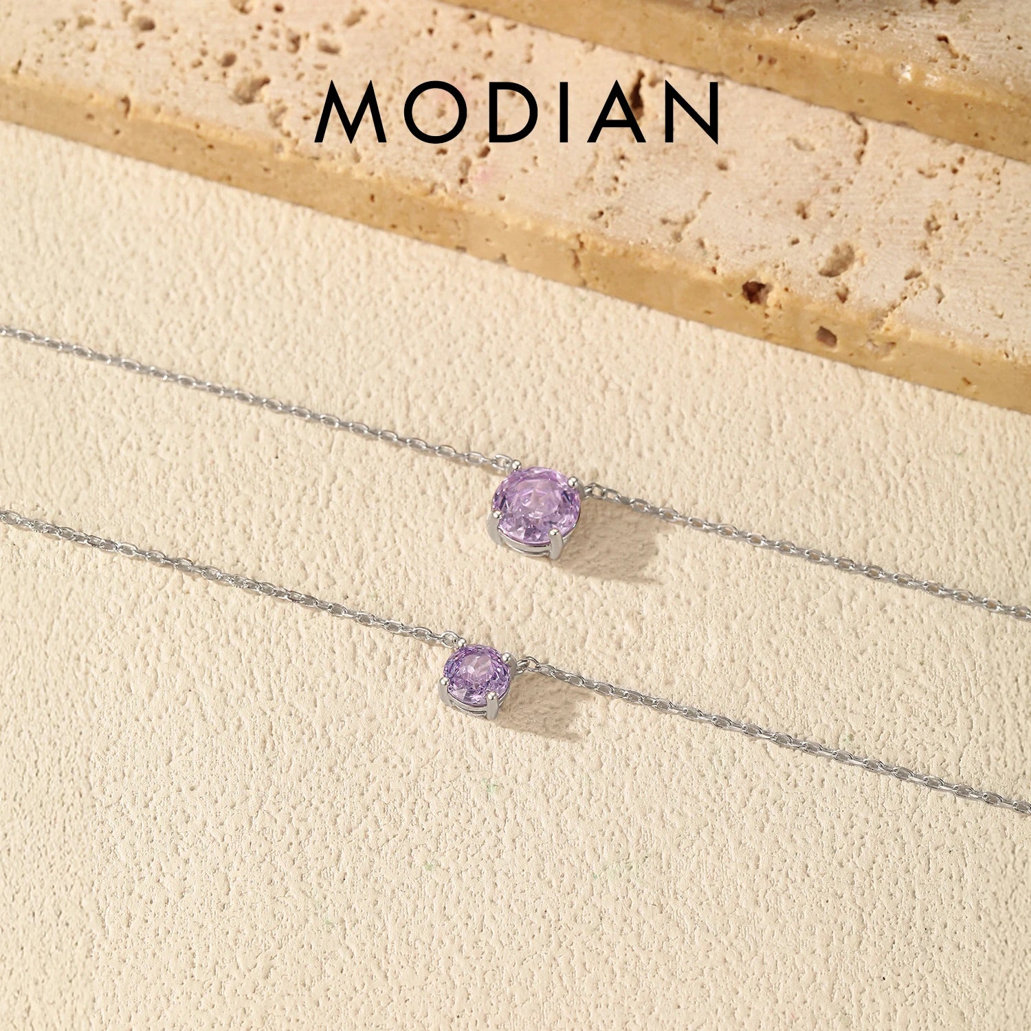 MODIAN 925 Sterling Silver Elegant High-end Lavender Round Rose Cut CZ Pendant Necklaces For Women Party Fine Jewelry