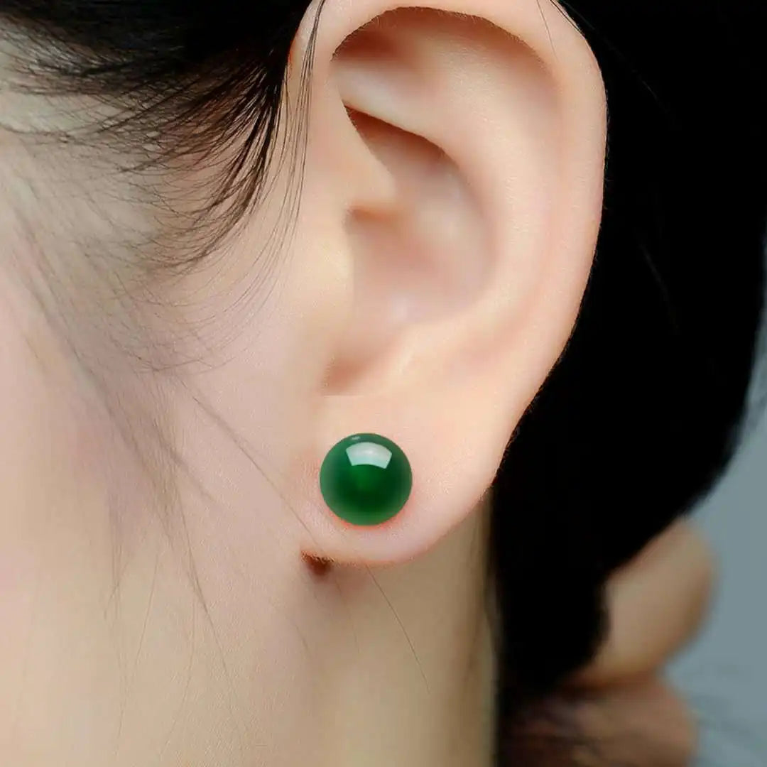 Emerald Sterling Silver 925 Jewelry Stud Earrings for Women Ball Simple Crown Jade Earrings Fine Valentine Jewelry 925 for Women