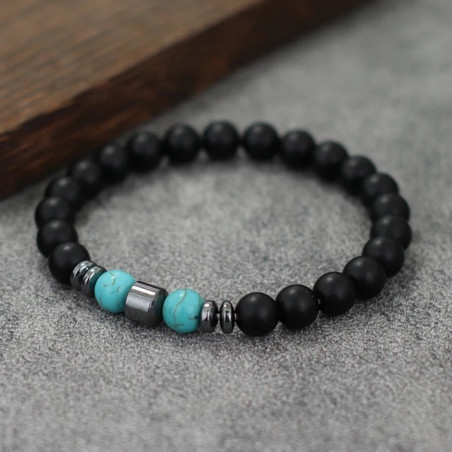 Stylish Men Bracelet Natural Tiger Eyes Volcanic Rock Healing Braslet Handmade Black Onyx Stone Strand Braclet Pulsera Hombre