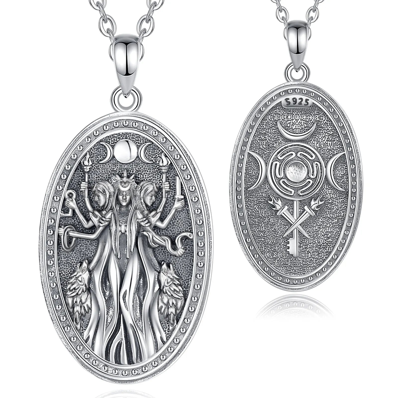 Eudora 925 Sterling Silver Triple Moon Goddess Necklace Hecate Dog Amulet Pendant Triple Goddess Jewelry for Women Man Gift
