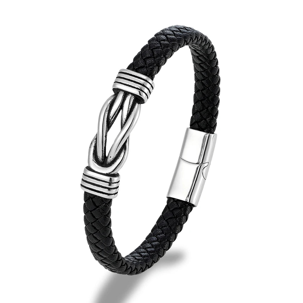 MKENDN Klassisches Herren-Armband mit quadratischem Knoten und Infinity-Motiv, mehrlagig geflochtenes Lederarmband (316L), auch für Damen geeignet, Schmuckgeschenk