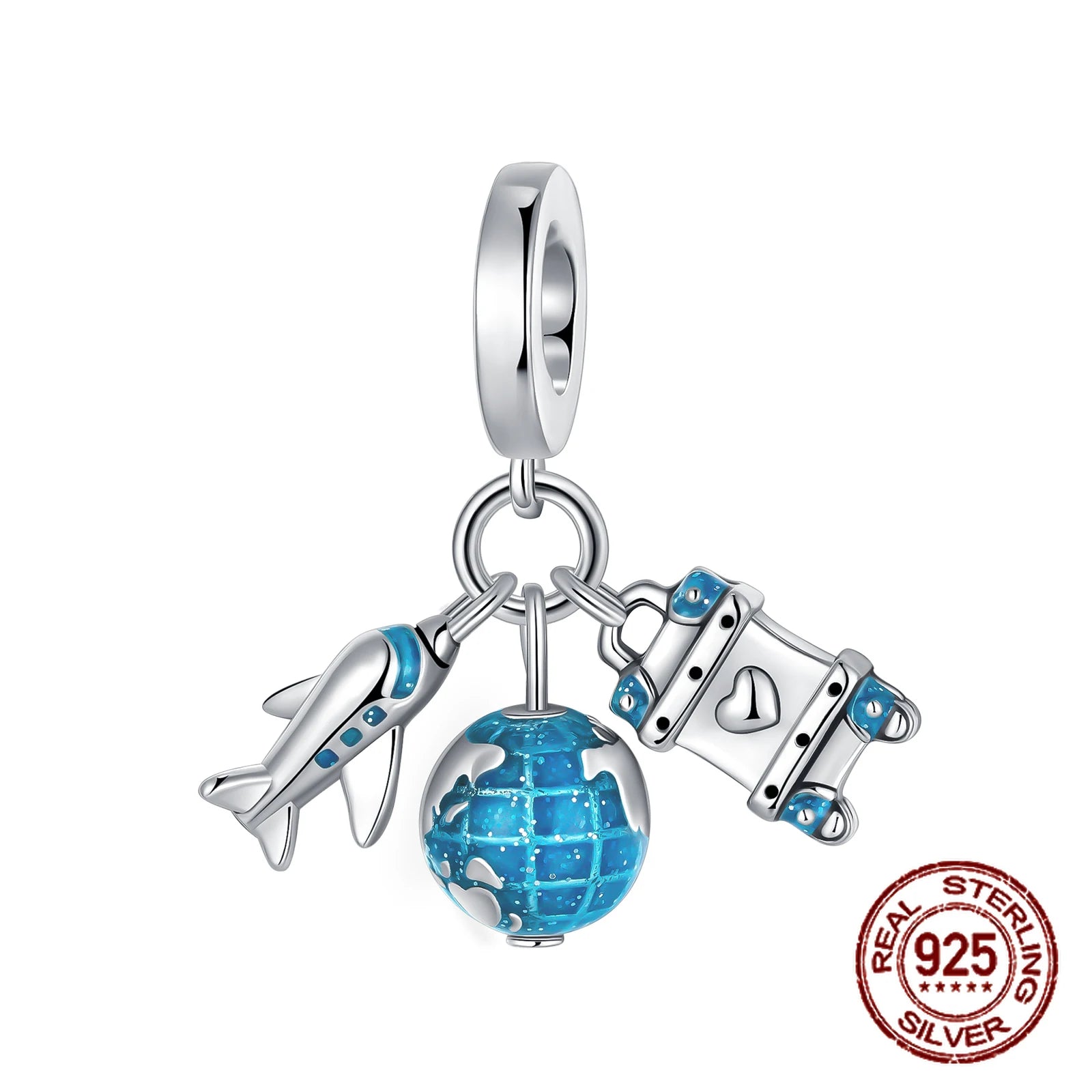 Breloque en argent sterling 925 représentant la lune, l'étoile, l'avion, l'espace, série bleue, compatible avec les bracelets Pandora originaux, bijoux à offrir