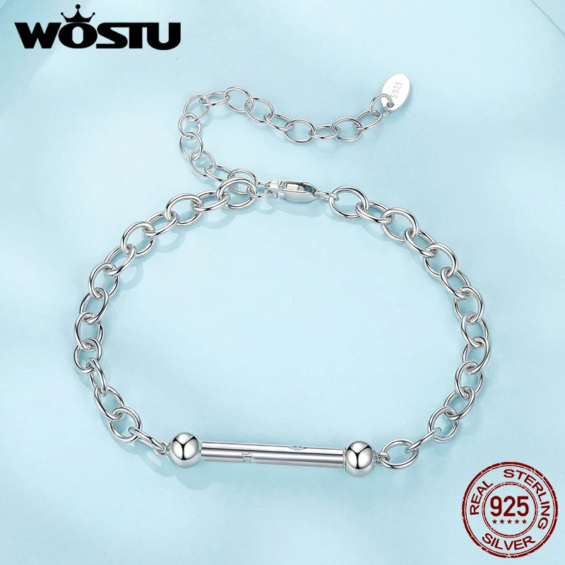 WOSTU 925 Sterling Silver Bold Curb Chain Bracelet with Star Charm, Heavy Duty Link Jewelry for Men Women Adjustable Unisex Gift