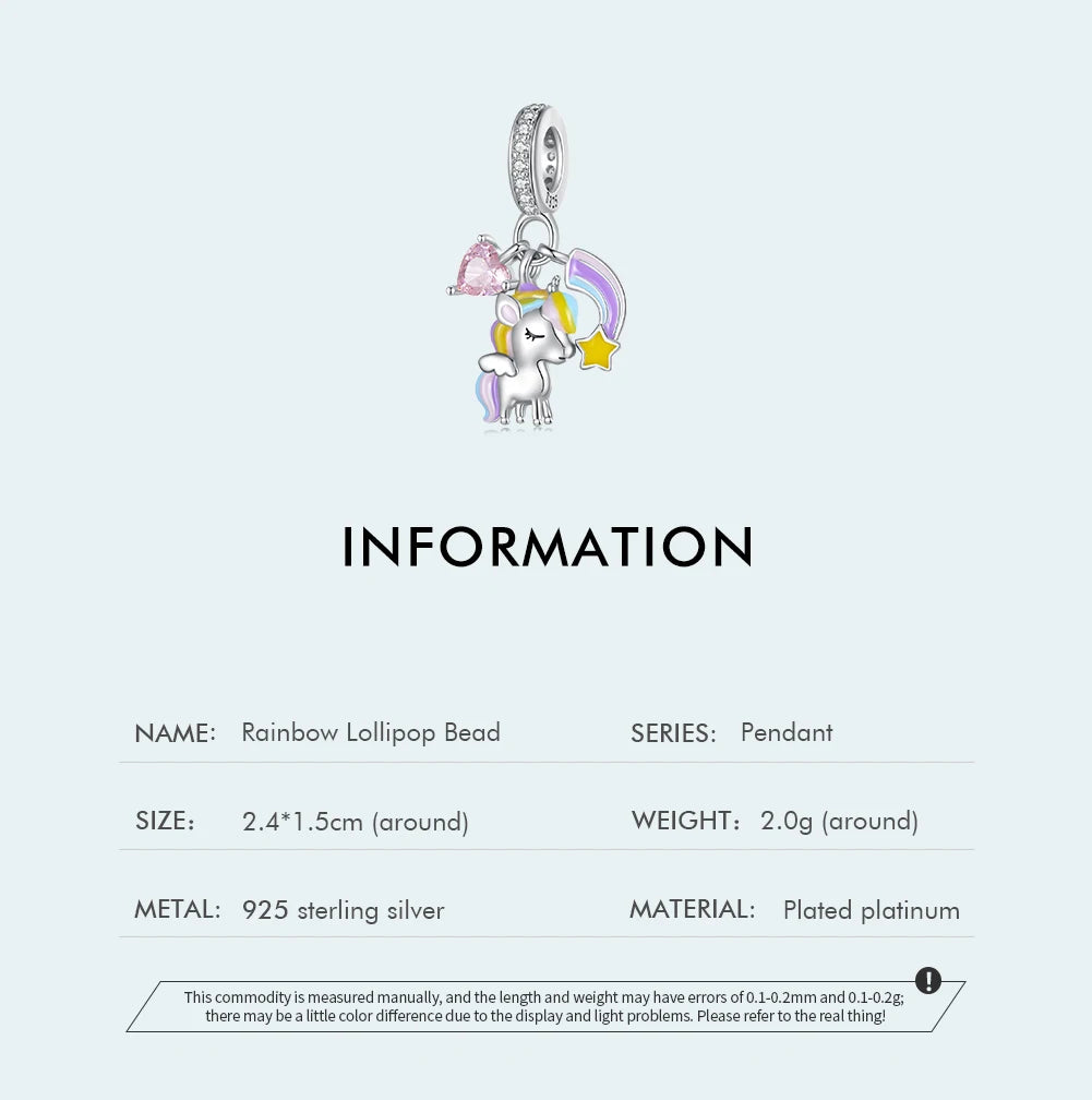 Bamoer 925 Sterling Silber Regenbogen &amp; Einhorn Perle Hübscher Pferdeanhänger Charm für Damen Original Halskette Armband SCC2468