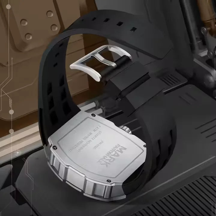 Montre homme Mark Fairwhale Sports, bracelet en silicone, style tonneau, montre de luxe multifonctionnelle étanche à quartz