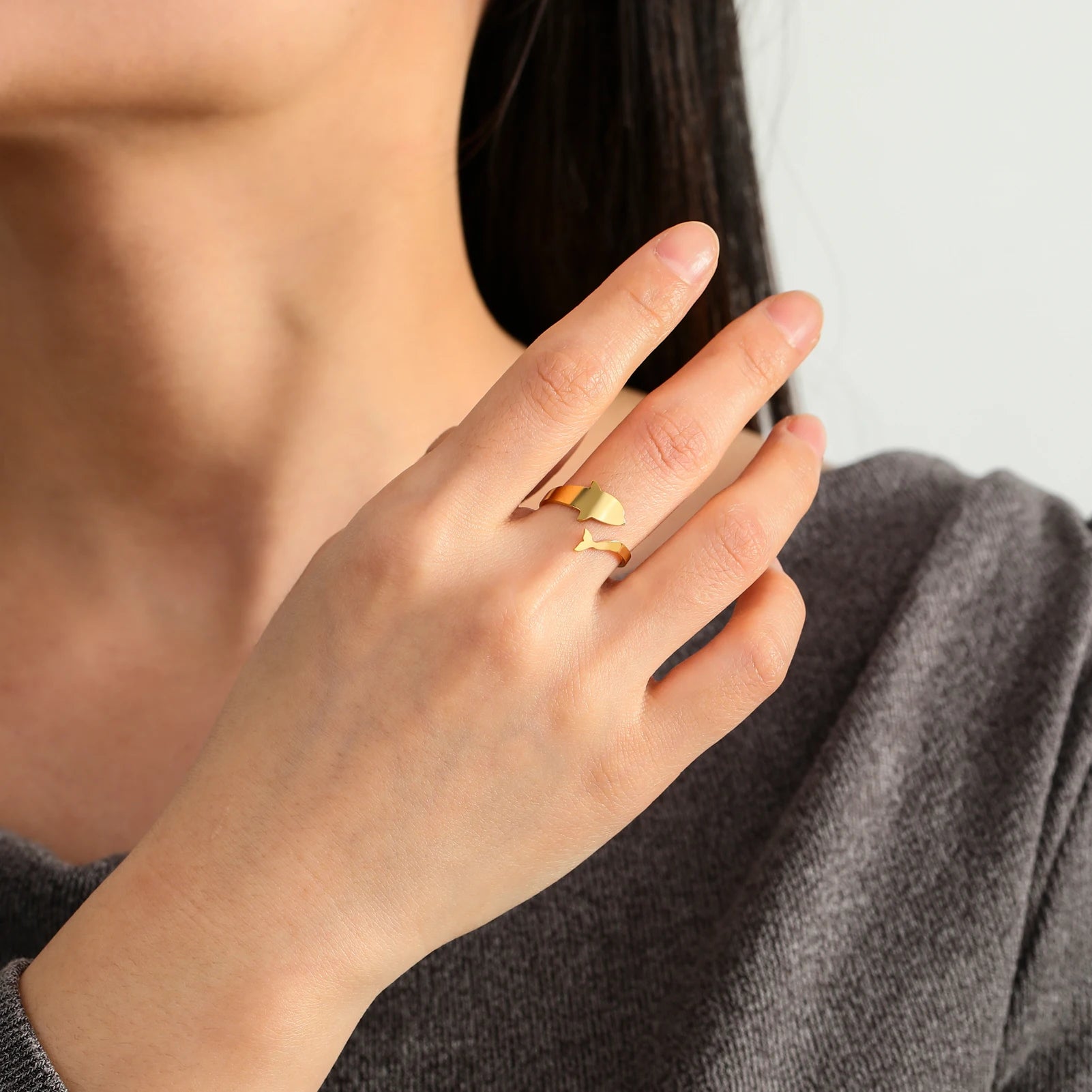 Cazador Animal Dolphin Women's Ring Stainless Steel Jewelry Adjustable Finger Rings Birthday Gift 2025 Trend Wholesale New