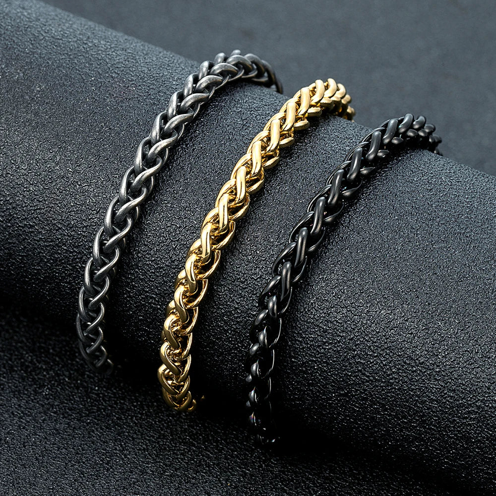 MKENDN Punk Rock Style Keel Chain Bracelet Thickness 2/3/4/5/6mm Hypoallergenic Four-Side Twist Chain For Men Women Fashion Gift