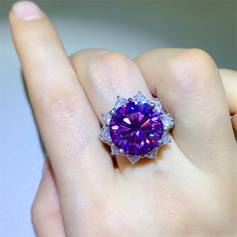 Serenity 10ct Purple Big Moissanite Rings Women Wedding Bridal Gift 100% S925 Sterling Silver Eternity Rings Plated 18K Jewelry - Madeinsea©