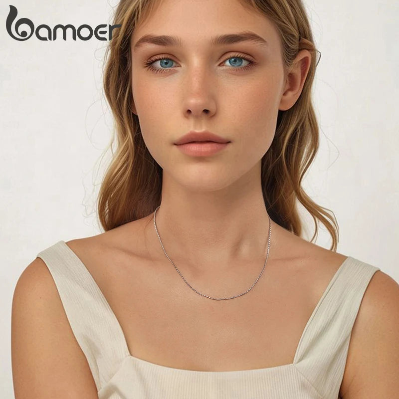 BAMOER Gold Plated Meteor Round Necklace for Women, 925 Sterling Silver Adjustable Basic Chain Necklace Bridal Wedding Jewelry