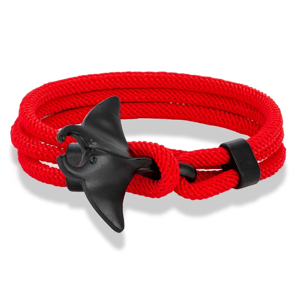 MKENDN Ocean Style Manta Ray Multilayer Rope Bracelet Charms Men Women Beach Wristband Adjustable Jewelry Homme