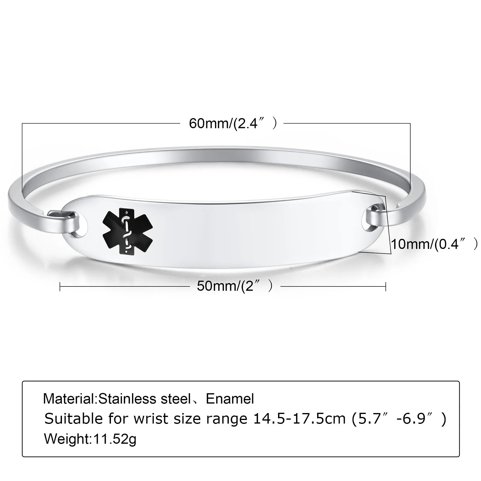 New Fashion Stainless Steel Medical Alert ID Bangle Bracelet for Men Women