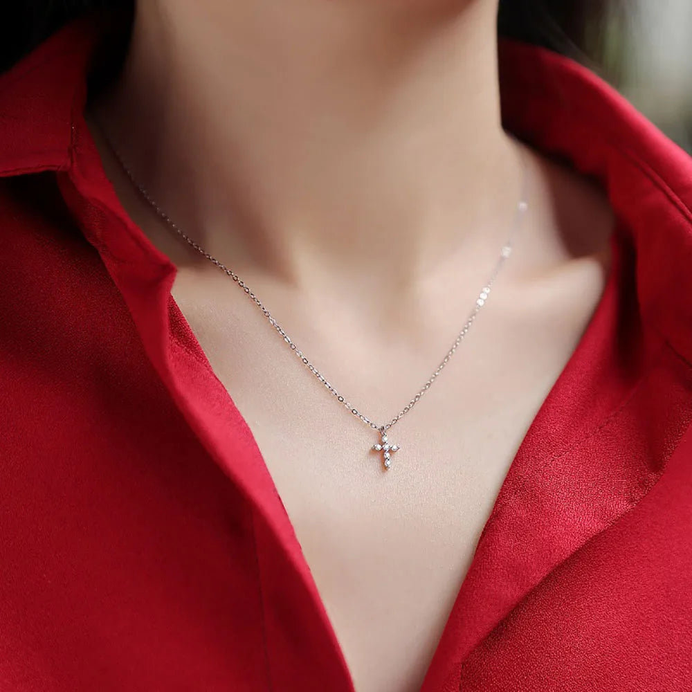 Serenity 6 Stones D Color Moissanite Cross Necklace For Women Men 100% S925 Sterling Silver Plated 18K Jesus Neck Chain Jewelry
