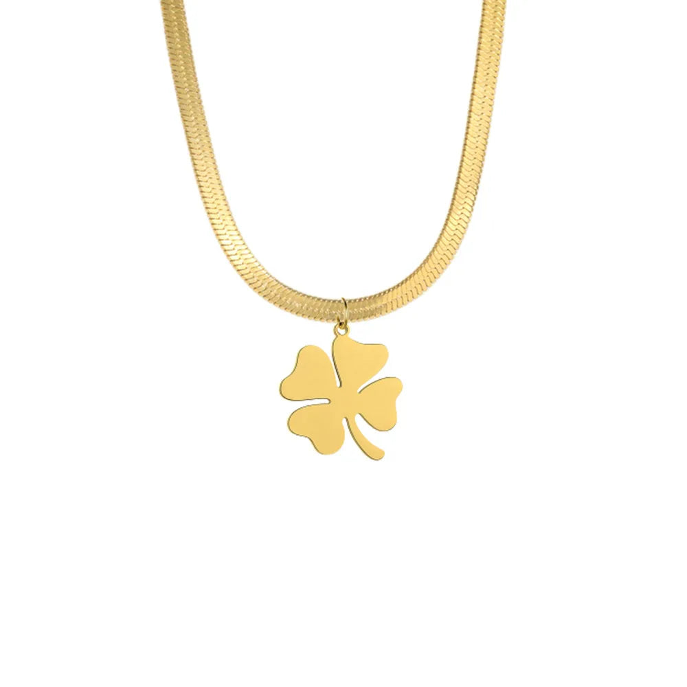 Dreamtimes Lucky Four Leaf Clover Necklace For Women Fashion Snake Chain Stainless Steel Pendant Necklaces Charm Choker Jewelry