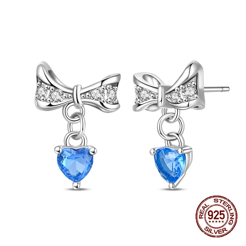 Sweet Bows Earrings 925 Silver Shining Heart Shaped Zircon Hoop Earrings For Women Engagement Birthday Proluxy Fine Jewelry Gift