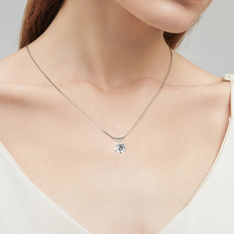 OXTAO Classic 1CT 2CT 3CT Moissanite Pendant Necklace 925 Silver D Color Glittering Diamond Ladies Jewelry Gift Adjustable Chain