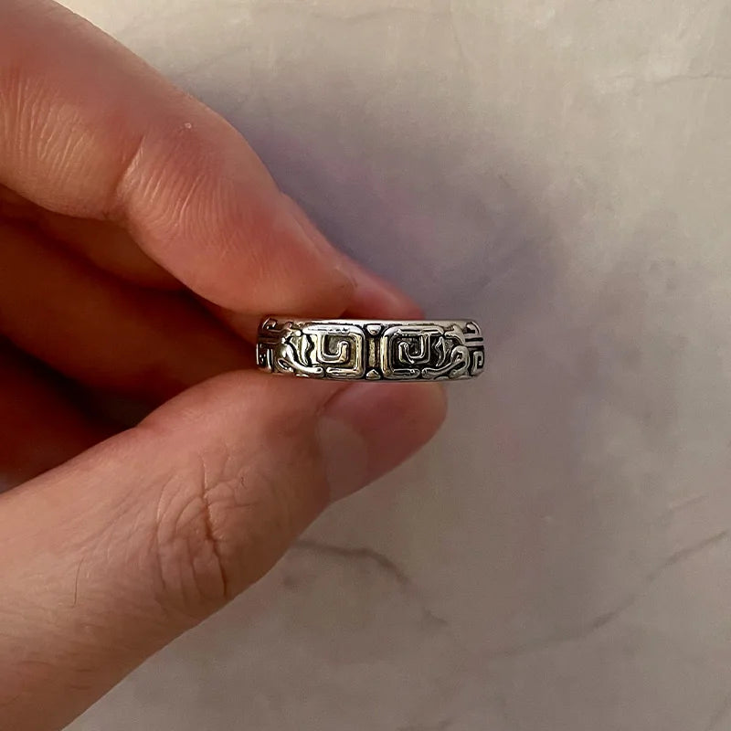 Retro Hui Palindrome Pattern Ring For Men Silver Color Punk Gothic Open Ring Handmade Unisex Designer Jewelry Accessories Gift