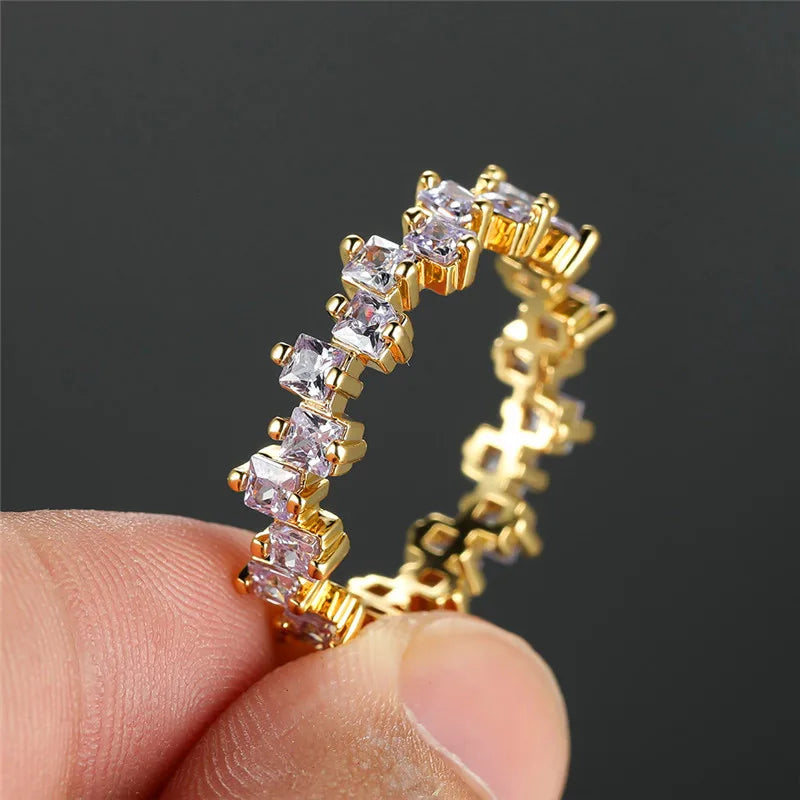 Female Light Purple Zircon Stone Ring Cute Gold Color Summer Wedding Jewelry For Women