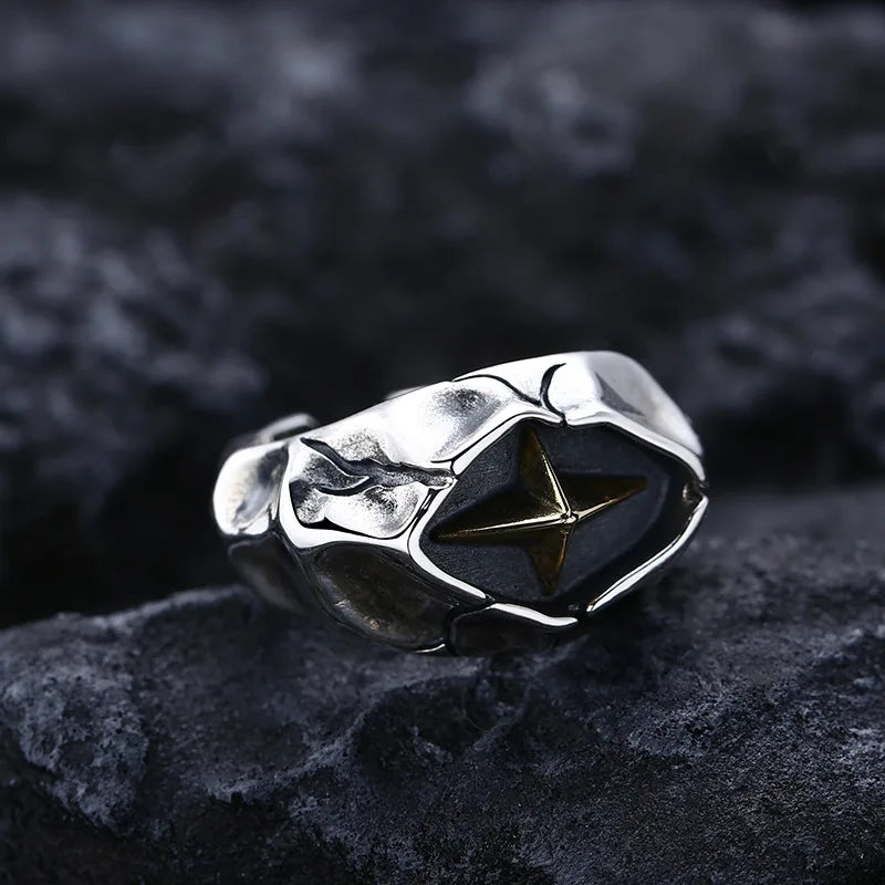 Retro Cracking Star Ring For Men Silver Color Punk Gothic Adjustable Open Ring Handmade Rock Unisex Jewelry Accessories Man Gift - Madeinsea©