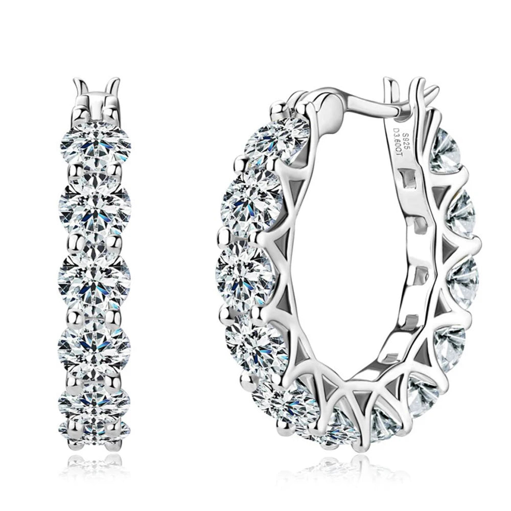 Luxury 4mm Full Moissanite Hoop Earring Original Certified 925 Silver 3.6ct Moissanite Diamond Earring for Women Wedding Jewelry - Madeinsea©