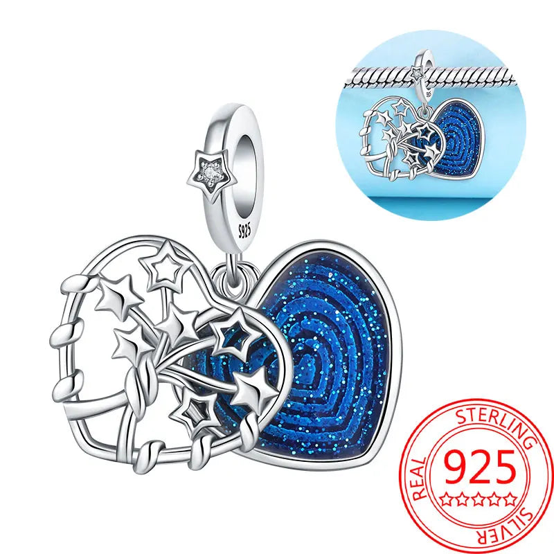 925 Sterling Silver Sparkling Pink Heart Charm Pendant Beads Fit Original Bracelet for Women Valentine Day Jewelry Gifts