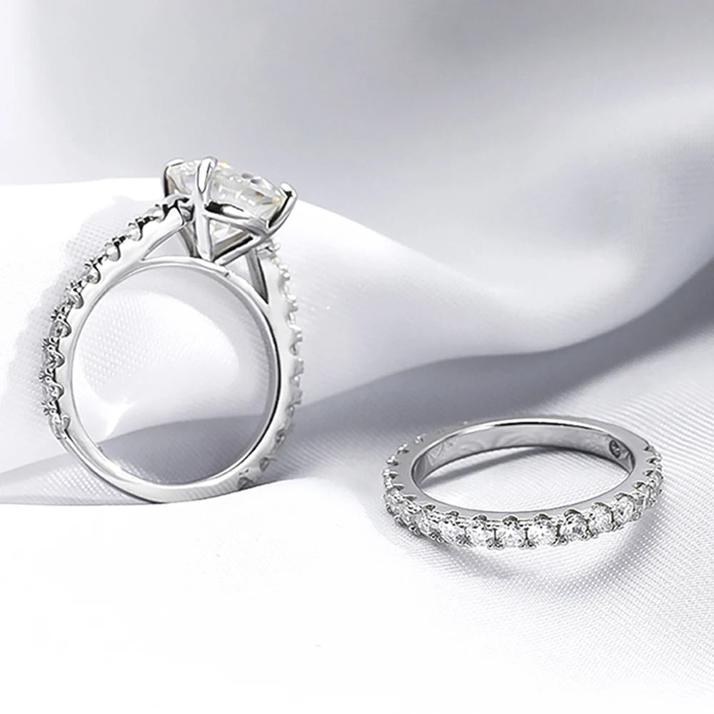 Serenity 5.28ct All Moissanite Rings Set Women Gift Sparkling Lab Diamond Wedding Rings S925 Sterling Silver Plated 18K Jewelry