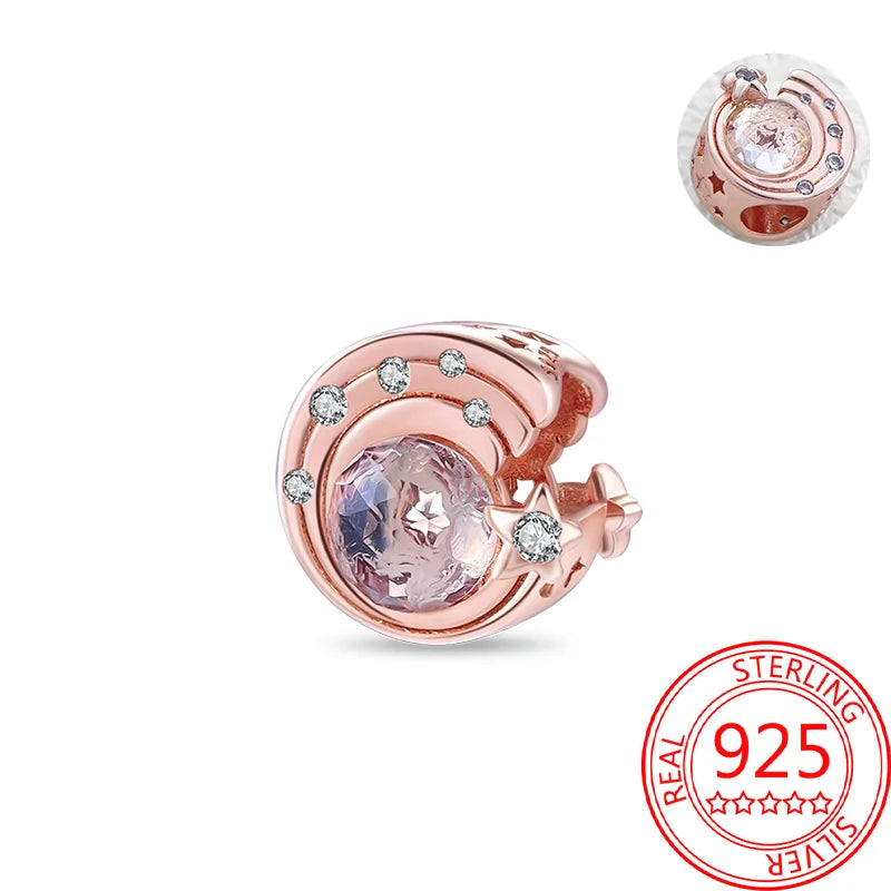 925 Sterling Silver Real Rose Gold Pink Octopus Summer Turtle Heart Dangle Charm Fit Original Bracelet Necklaces Bracelet Girl