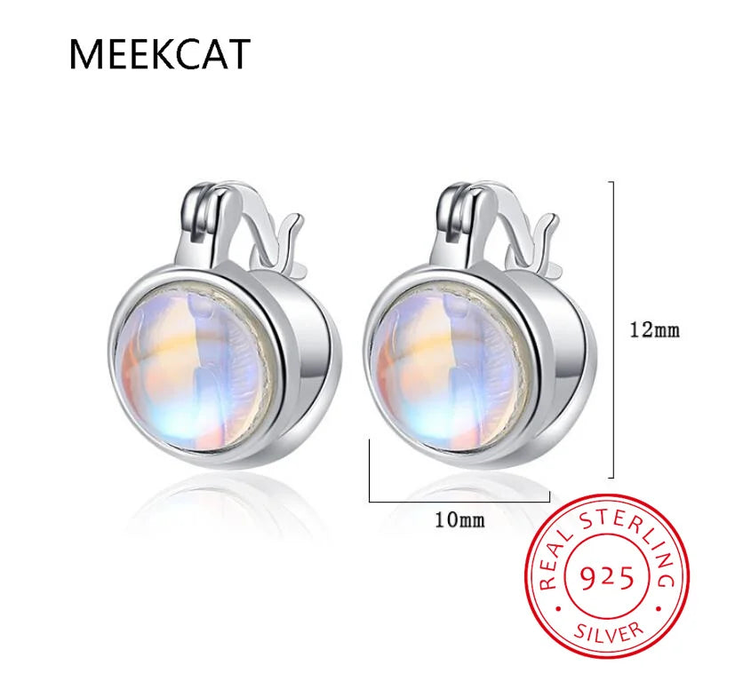 925 Sterling Silver Round Moonstone Ear Buckles Double Layer Circle Hoop Earring Aretes for Women Fine Jewelry Birthday Gift