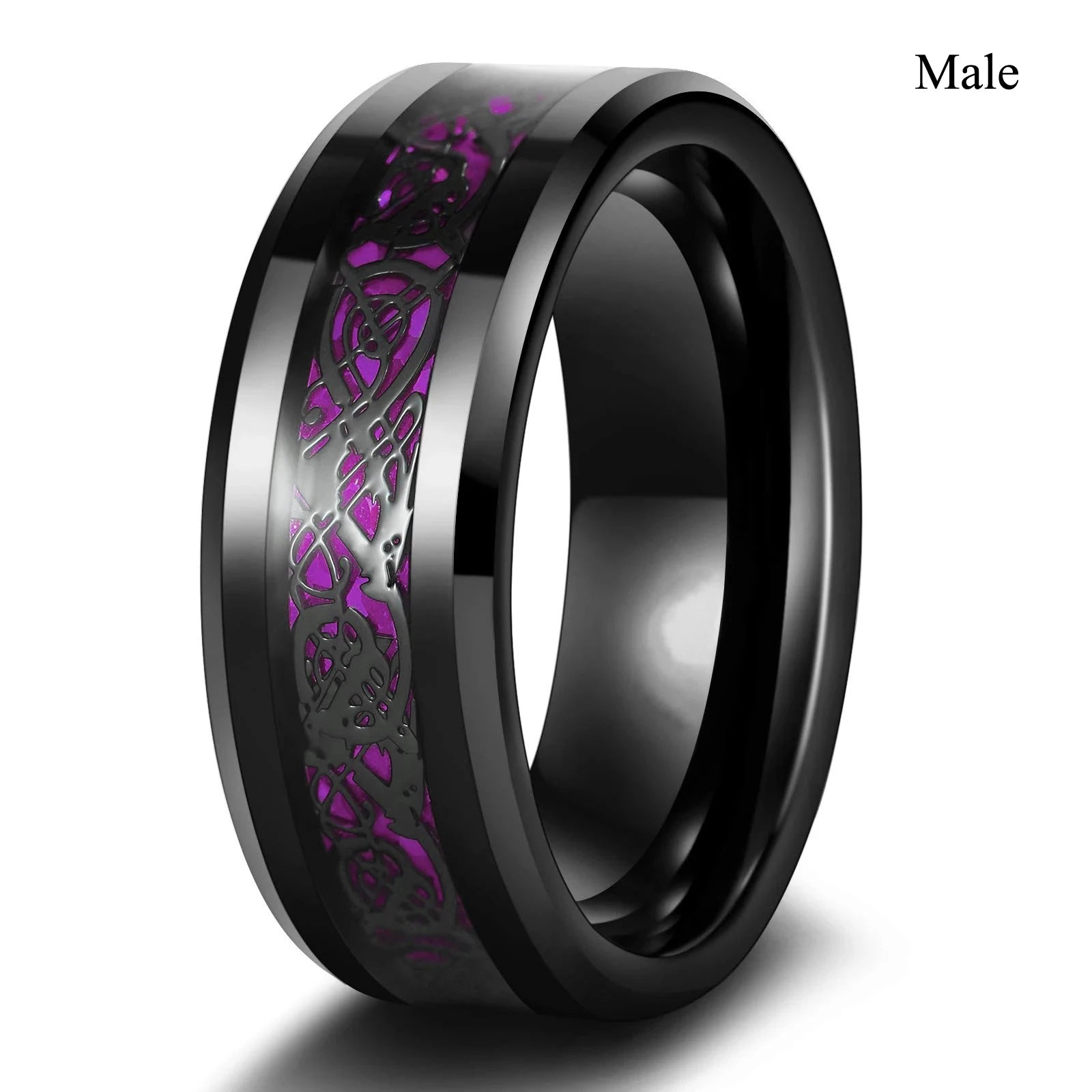 Charm Couple Rings Romantic Women Purple Rhinestones CZ Rings Set Trendy Men Stainless Steel Celtic Dragon Ring Wedding Jewelry