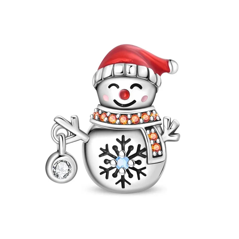 Hot Sale Charms Bead 925 Sterling Silver Winter Series Snowman Elk Christmas Pendants Fit Bangle Bracelet Necklace DIY Jewelry