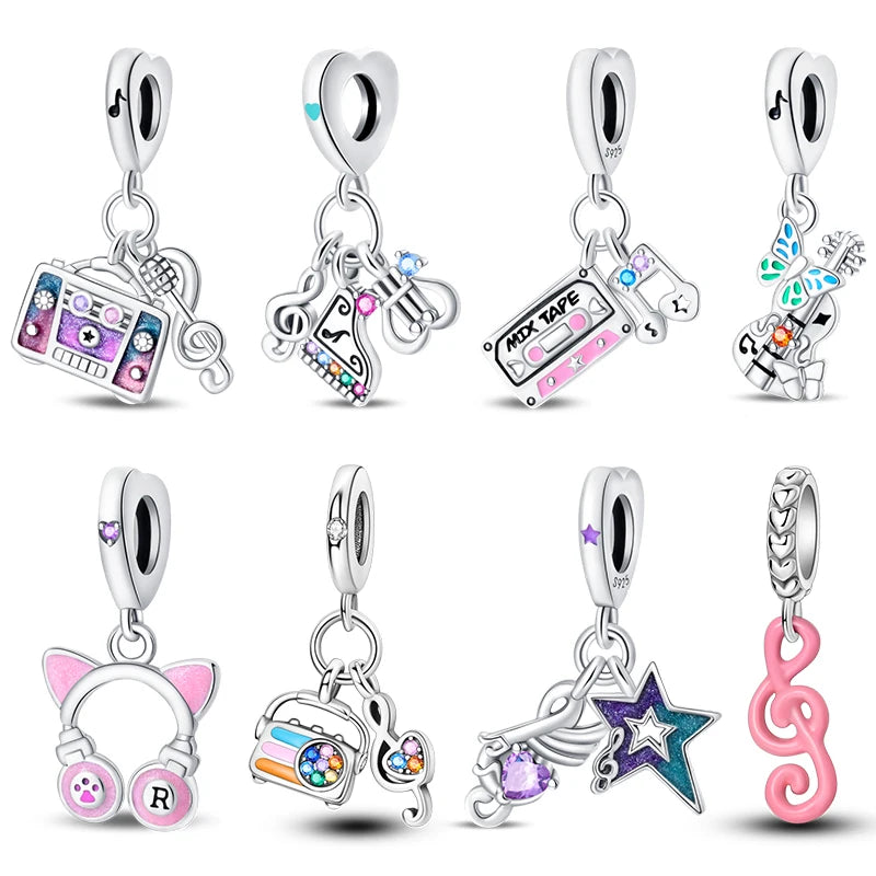 New 100% 925 Sterling Silver Butterfly Guitar Rock Musical Note Charms Beads Fit 3mm 925 Original Bracelets Fine DIY Jewelry