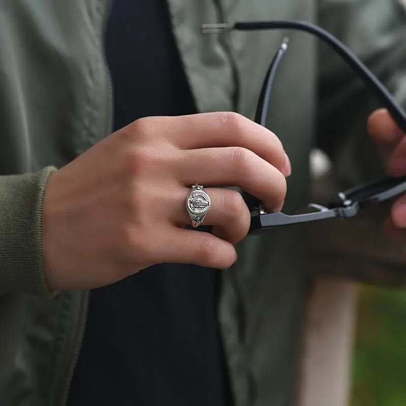 Retro Praying Hands Ring For Men Silver Color Street Punk Gothic Adjustable Ring Handmade Jewelry Biker Accessories Man Gift