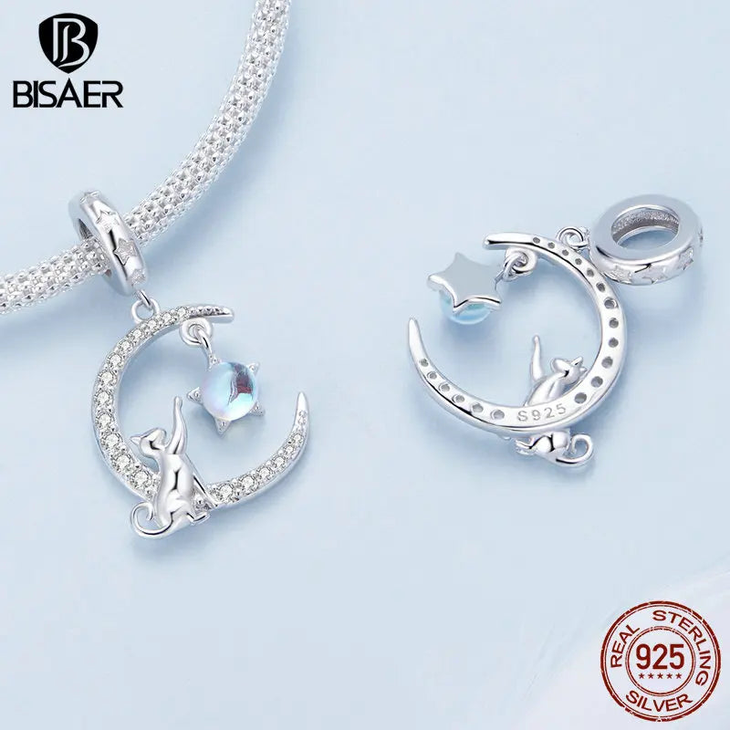 BISAER 925 Sterling Silver Flying Dragon Pendant Dream Bear Travel Plane Suitcase Charm Bead for Women DIY Bracelet Fine Jewelry