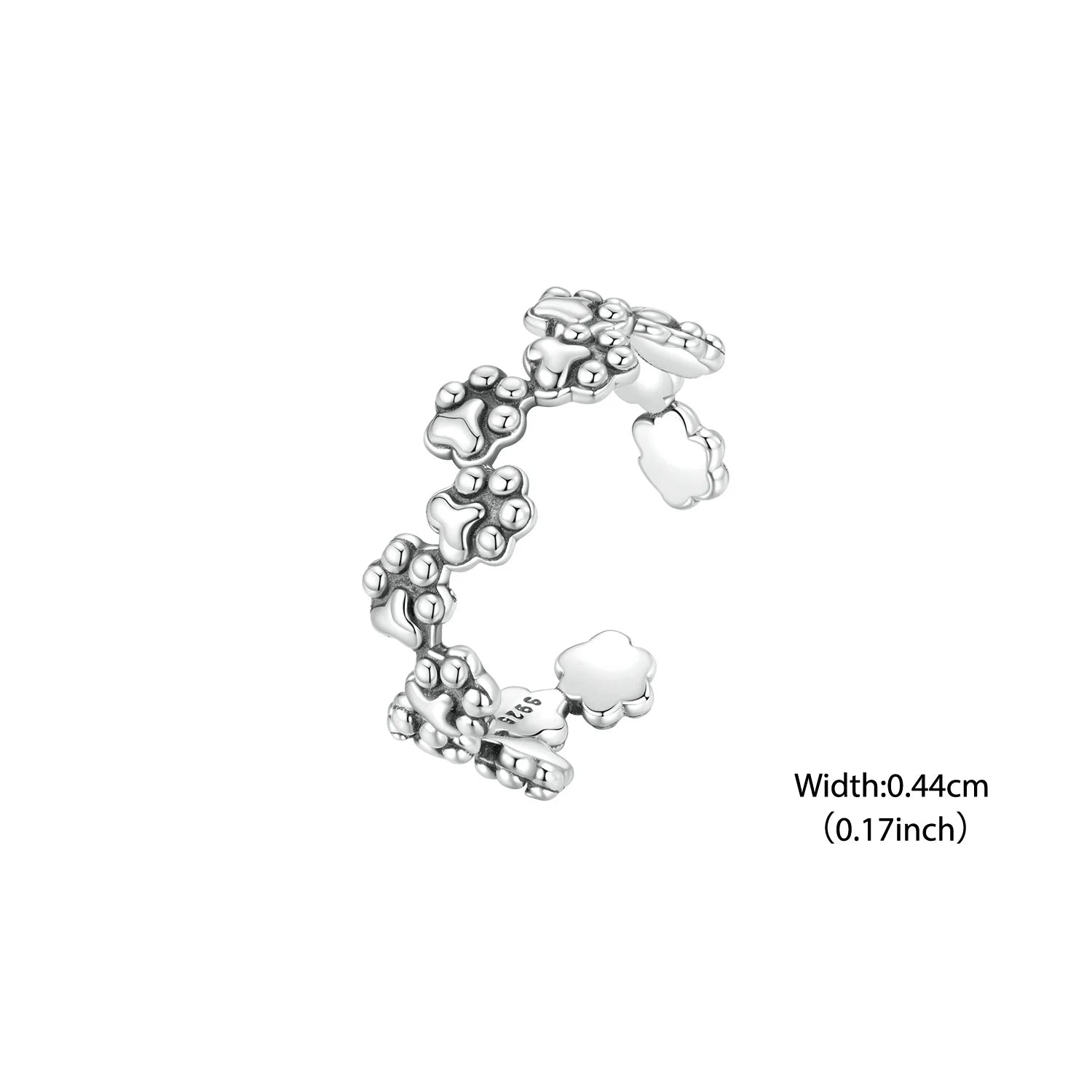 BAMOER 925 Sterling Silver Pet Paw Jewelry Set Lovely Dog Print Open Ring Mini Stud Earring Gift for Women Family Love Jewelry