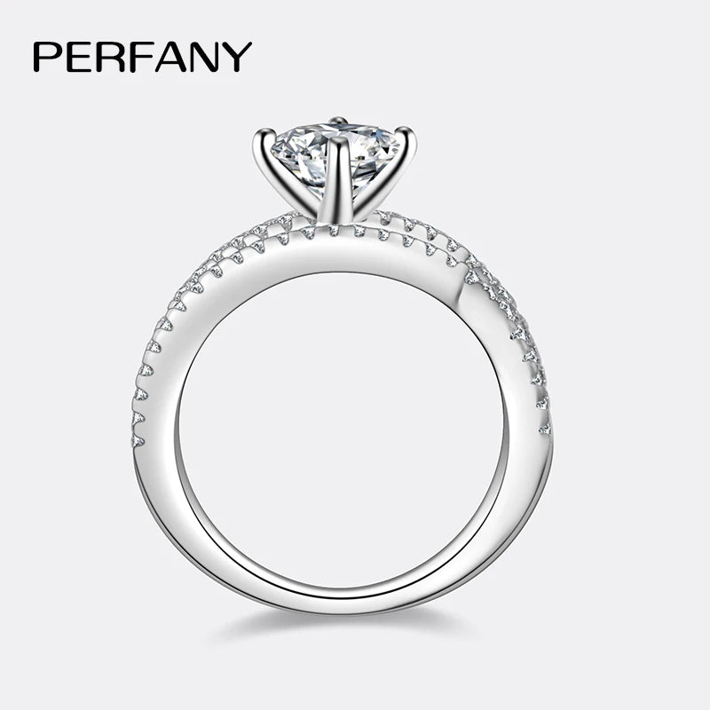 PERMANY 1CT Moissanite Ring for Women S925 Pure Silver Geometric Design Laboratory Diamond Fashion Wedding Jewelry