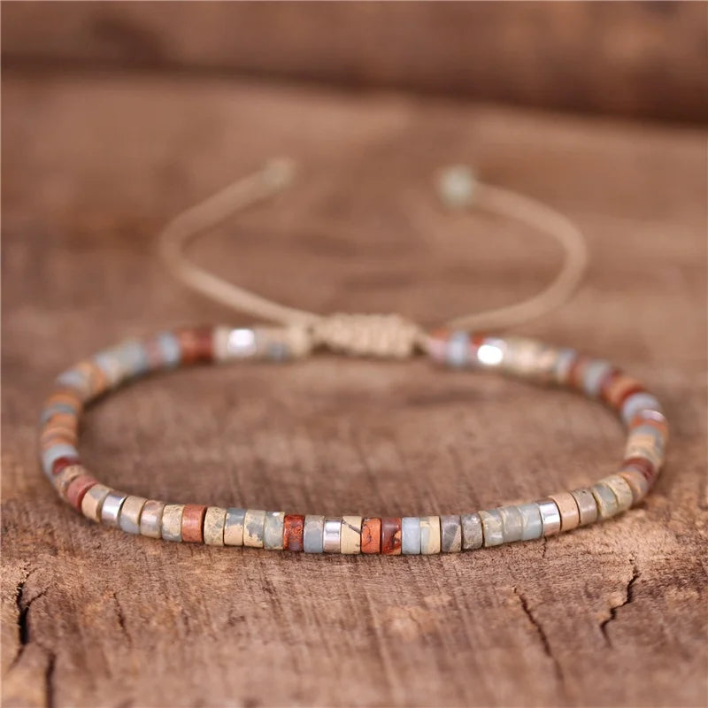 Bohemia 2x4mm Tile Natural Stone Beads Adjustable Bracelet Stretch Tibetan Gemstones Jasper Beaded Bracelets for Women Wholesale