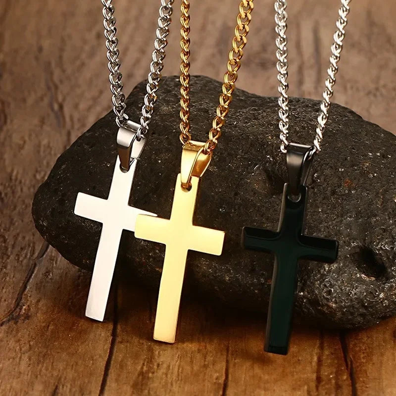 Classic Cross Pendant Necklace For Men Women 24inch Gold Silver Color Chain Necklace Fashion Christ Faith Prayer Jewelry Gifts