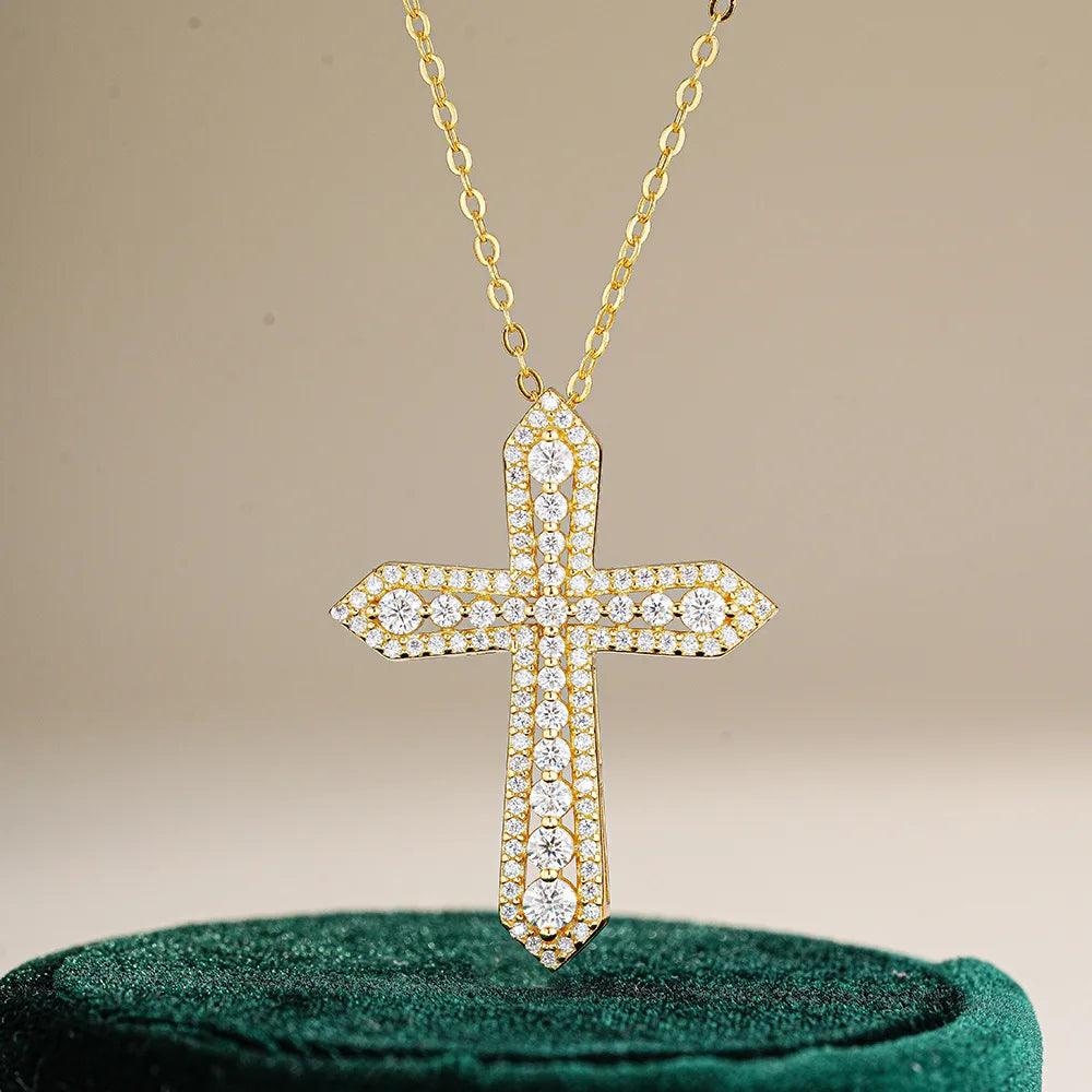 Serenity Real D Color Moissanite Cross Necklace for Women Men 100% 925 Sterling Silver Plated 18K Jesus Pendant Necklace Jewelry - Madeinsea©
