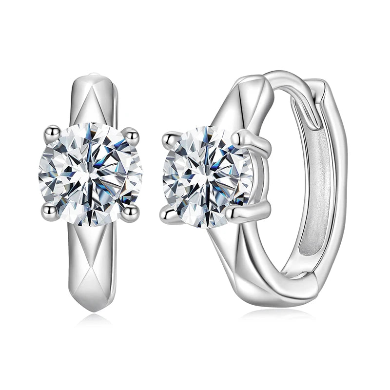 BAMOER 0.5CT Sparking Moissanite Hoop Earrings Geometri Huggie Earring 925 Sterling Silver Jewelry for Women Hypoallergenic Gift