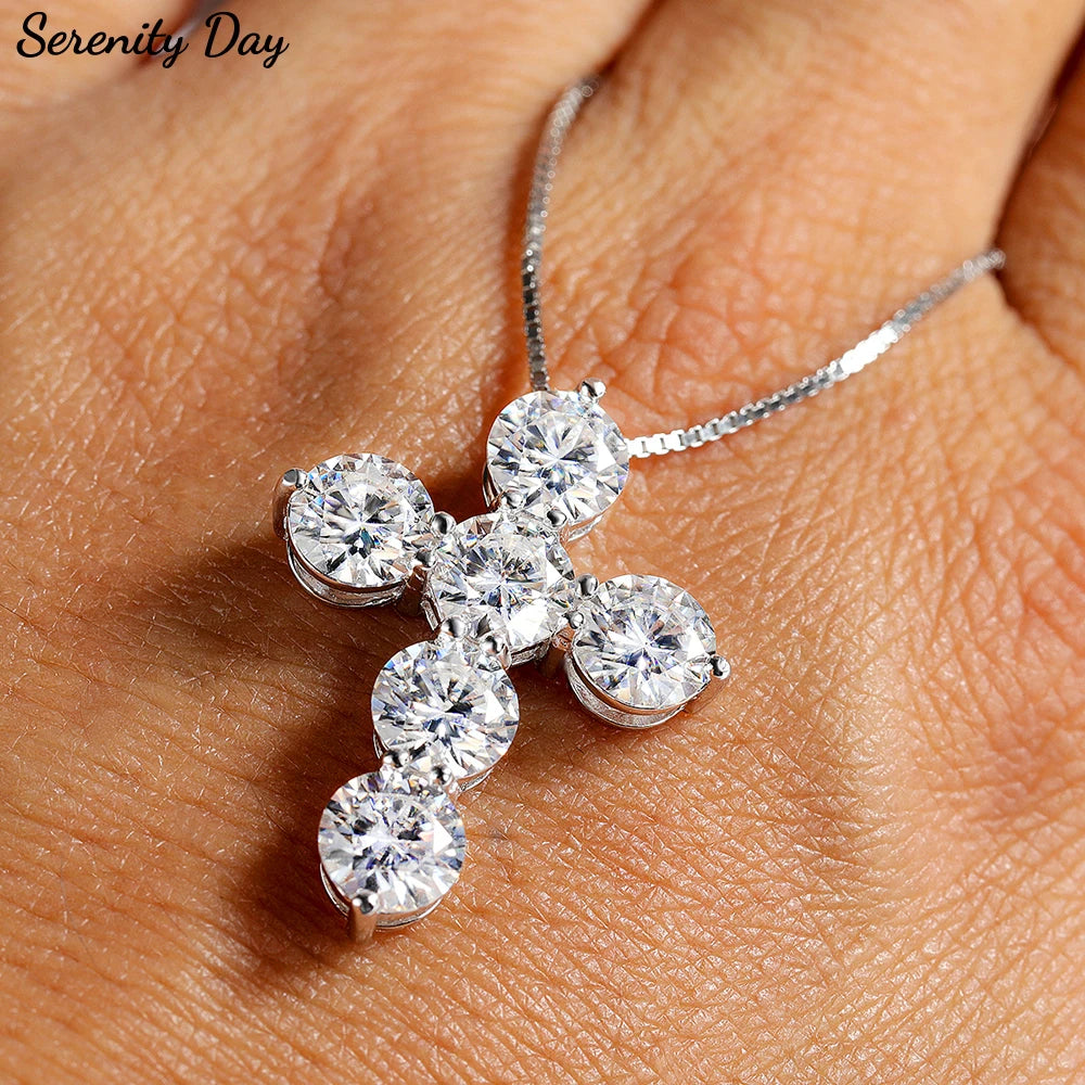 Serenity 4.8ct D Color Moissanite Cross Necklace for Women Gift S925 Sterling Silver Plated 18K Jesus Pendant Neck Chain Jewelry - Madeinsea©