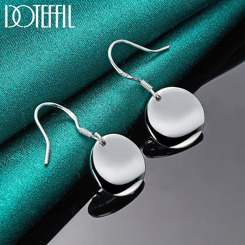 DOTEFFIL 925 Sterling Silver Smooth Bump Round Drop Earrings For Woman Wedding Engagement Fashion Party Charm Jewelry