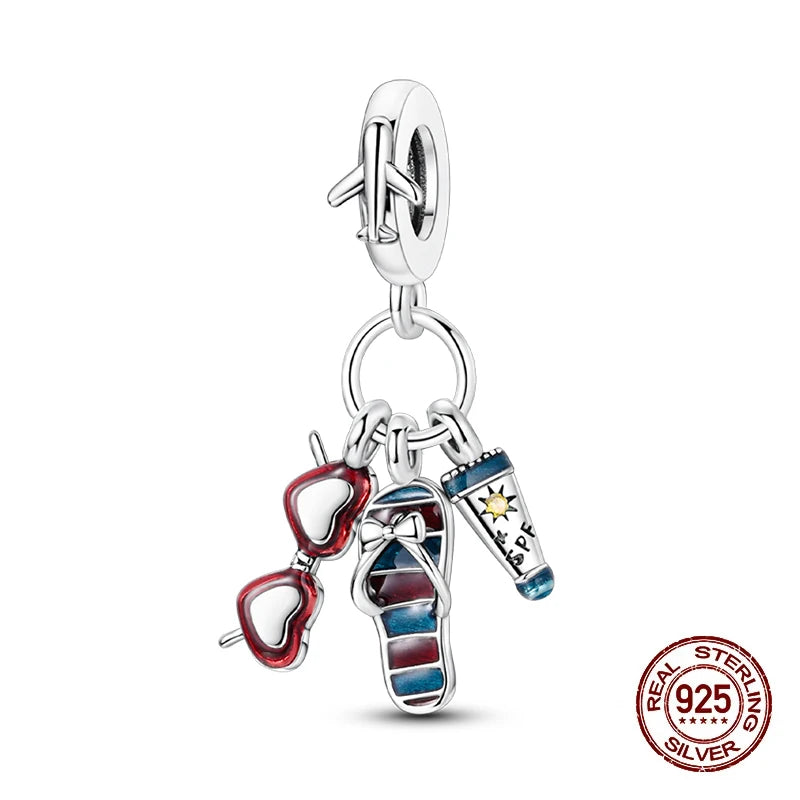 Summer 925 Sterling Silver Luminous Ocean Pendants Crab Whale Shark Charms Beads Fit 925 Original Bracelet Fine DIY Jewelry Gift