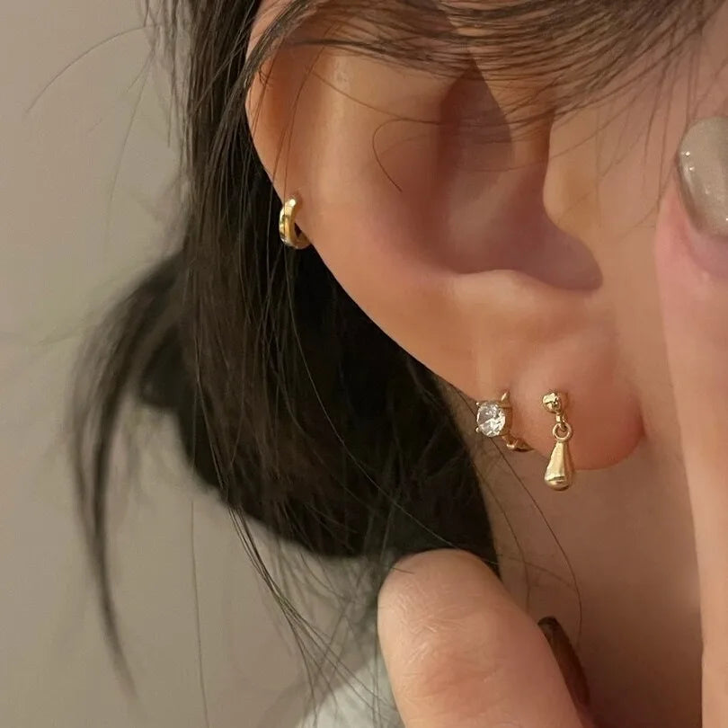 924 Sterling Silver Plated 14K Gold Mini Water Drop Earrings for Women Simple Cute Daily Jewelry Accessories