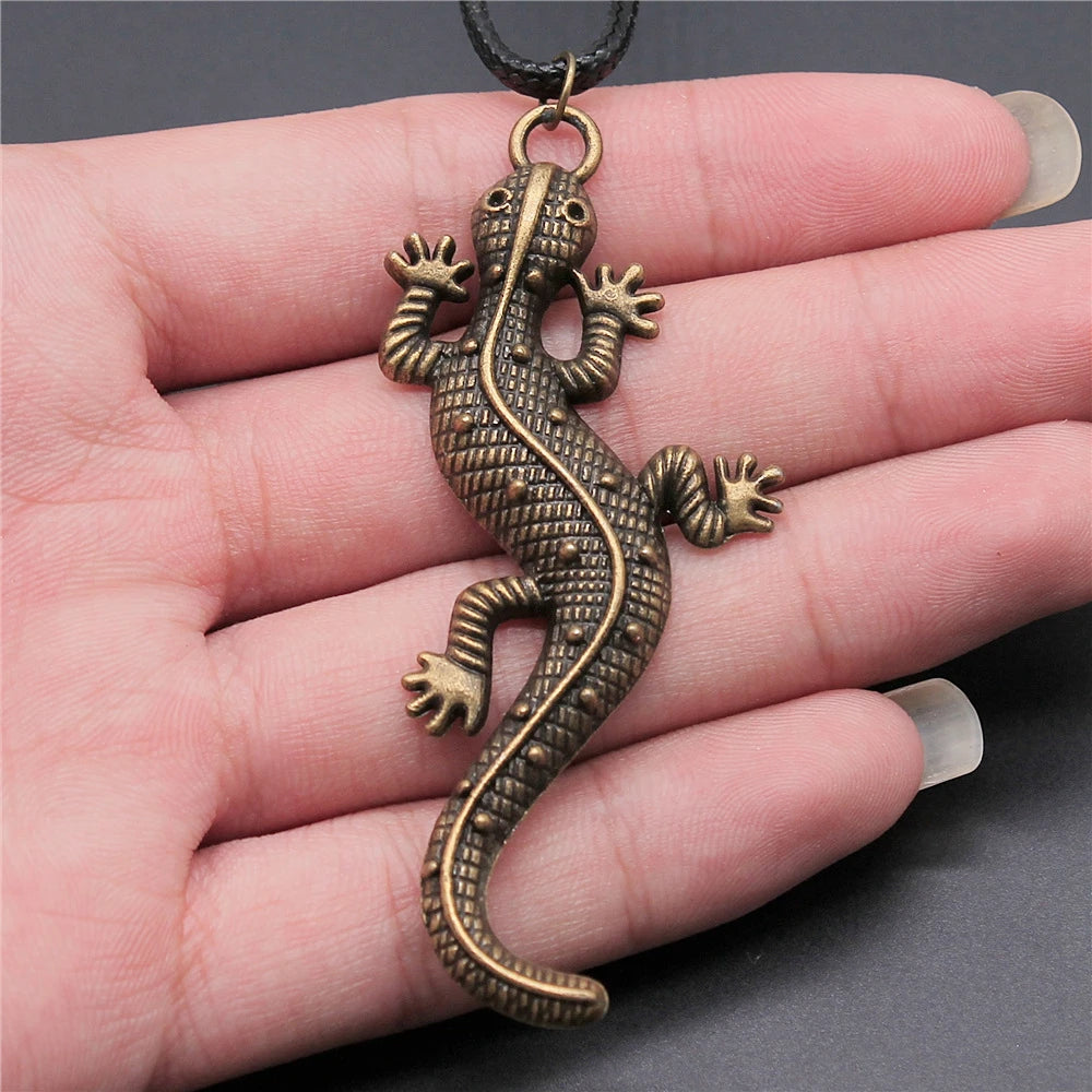Animal Black Leather Necklace Elephant Wolf Dragon Horse Gecko Lizard Pendant Necklace For Women Men Boy Girls