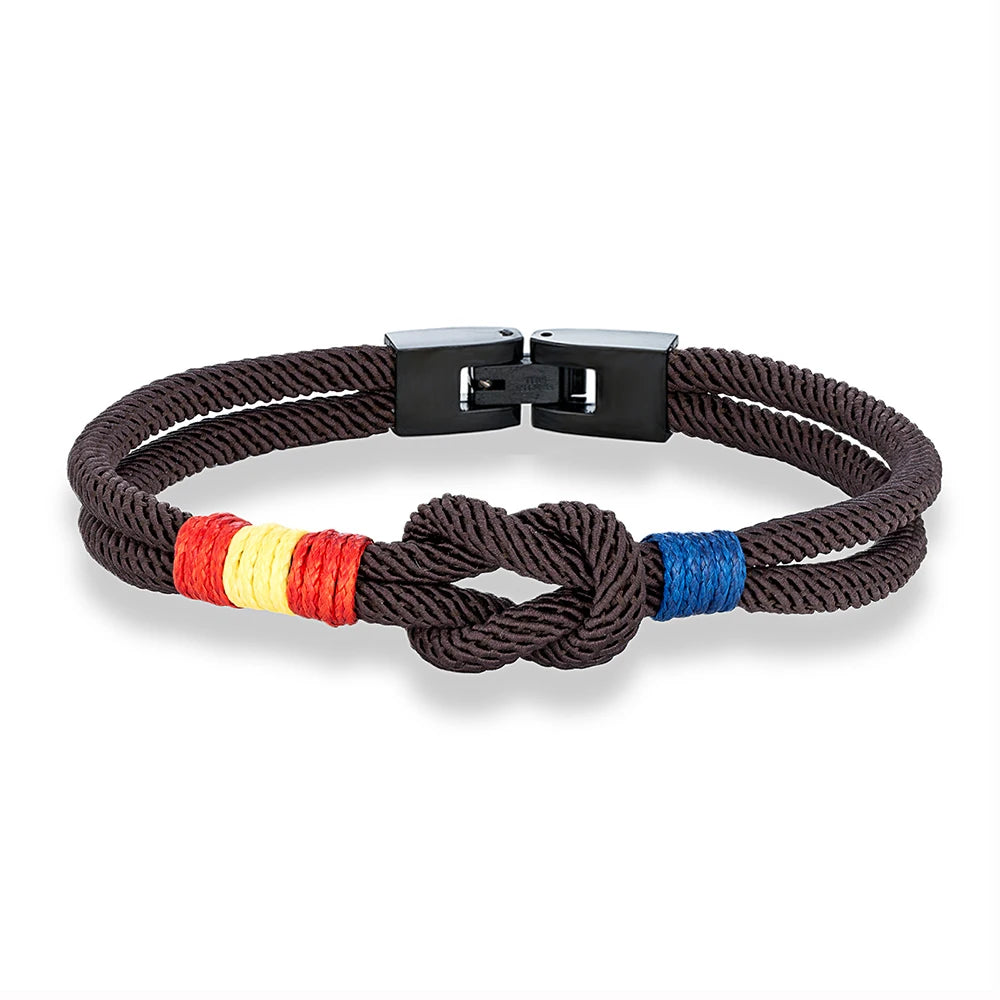 MKENDN Sailing Lanyard Double Wrap Square Knot Rope Bracelet Men Women Handmade Woven Design Spanish Flag Patriotic Jewelry