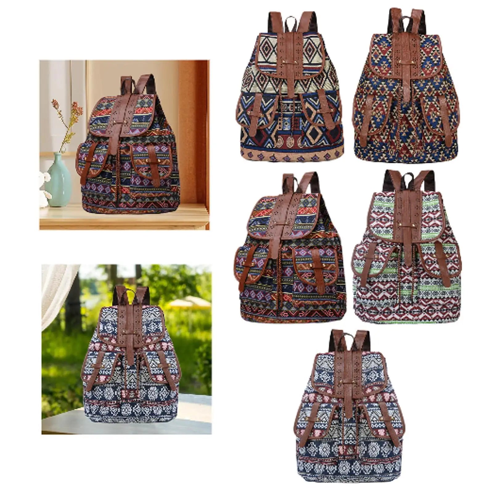 Women Ethnic Pattern Backpack Oxford Cloth Female Casual Fashion Travel Daypack Rucksack for Dating Street Daily Shopping Gift