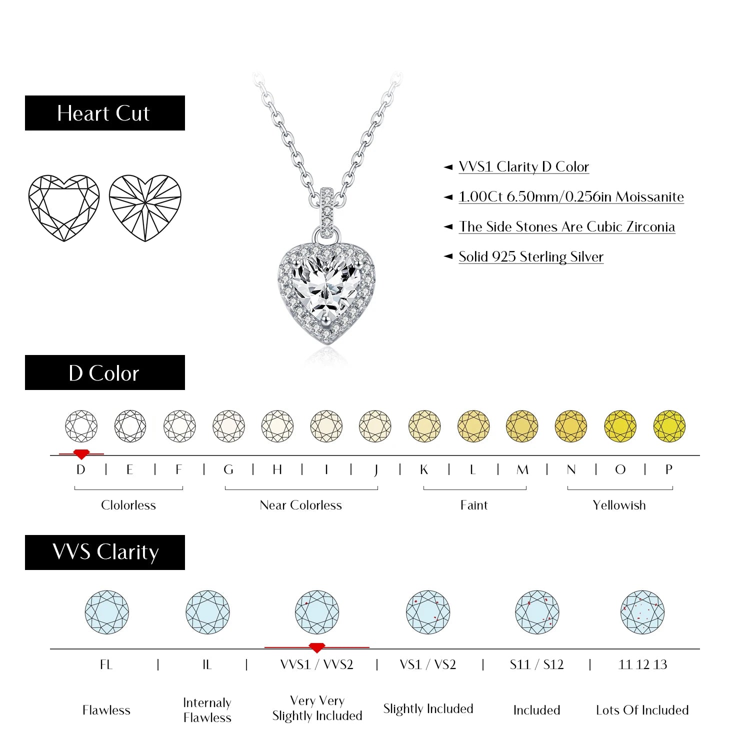 MODIAN 1CT Dazzling Moissanite Halo Necklace 925 Sterling Silver Heart Wedding Gfits Pendant Necklace For Women Fine Jewelry
