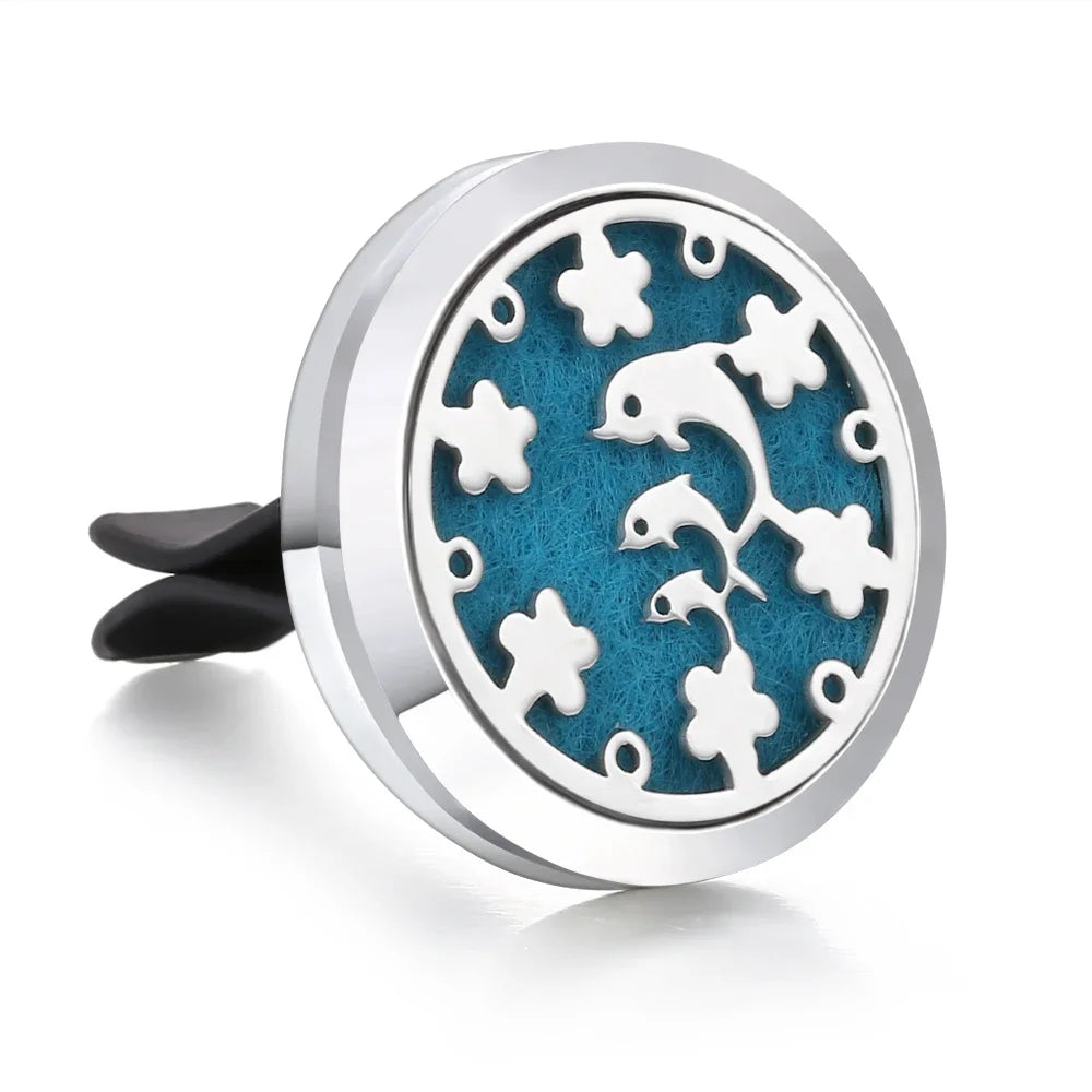 New Aromatherapy Car Perfume Diffuser Stainless Steel 30mm Magnetic Aroma Diffuser Locket Car Air Freshener Vent Clip + 1pcs Pad