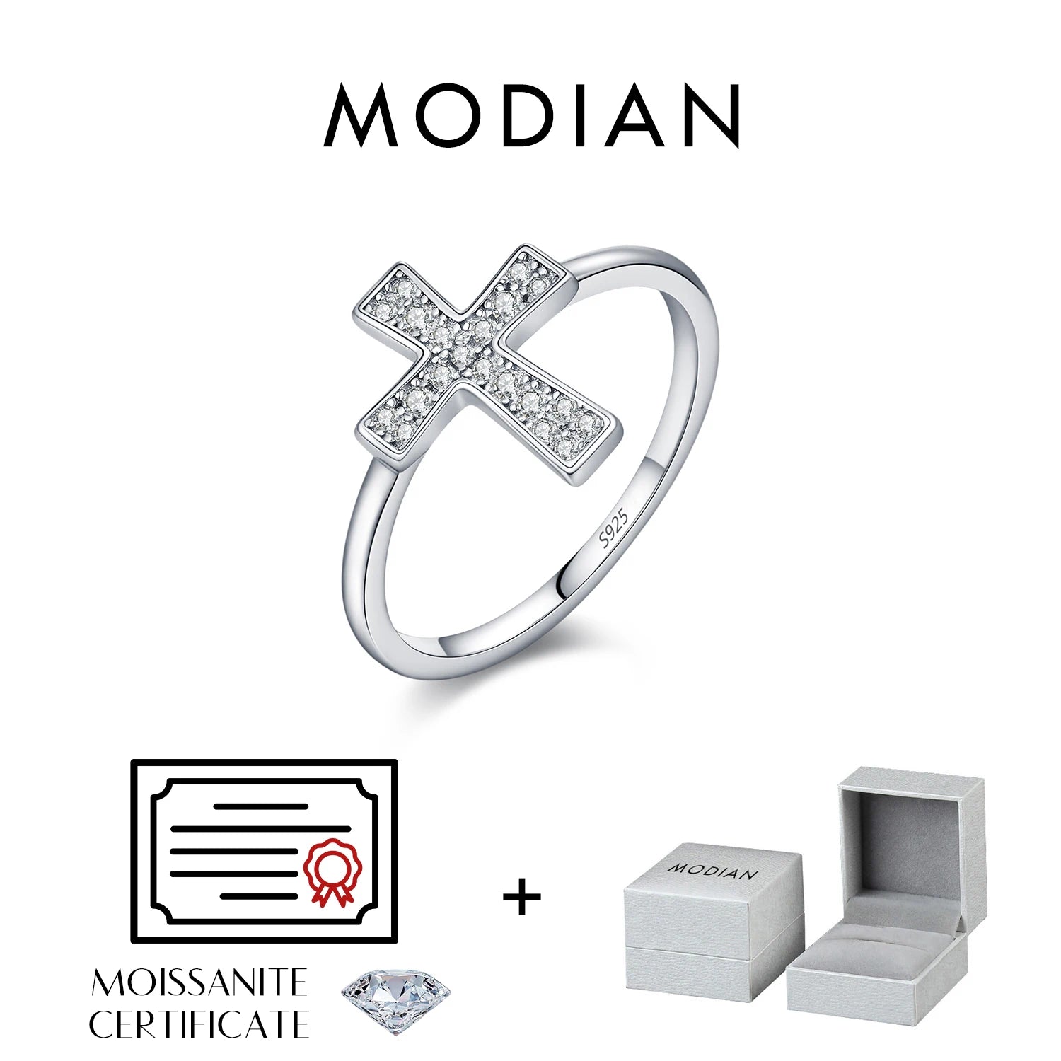MODIAN Dazzling D Color Moissanite Ring 925 Sterling Silver Delicate Cross Stackable Finger Rings For Women Party Fine Jewelry